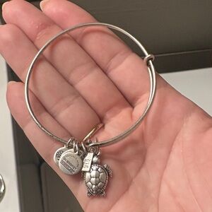 Alex and Ani Silver Bangle with Heart and Turtle Charms